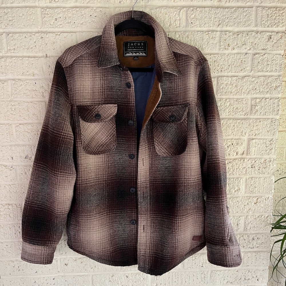 Jachs Brown Plaid Wool Blend Shirt Jacket
